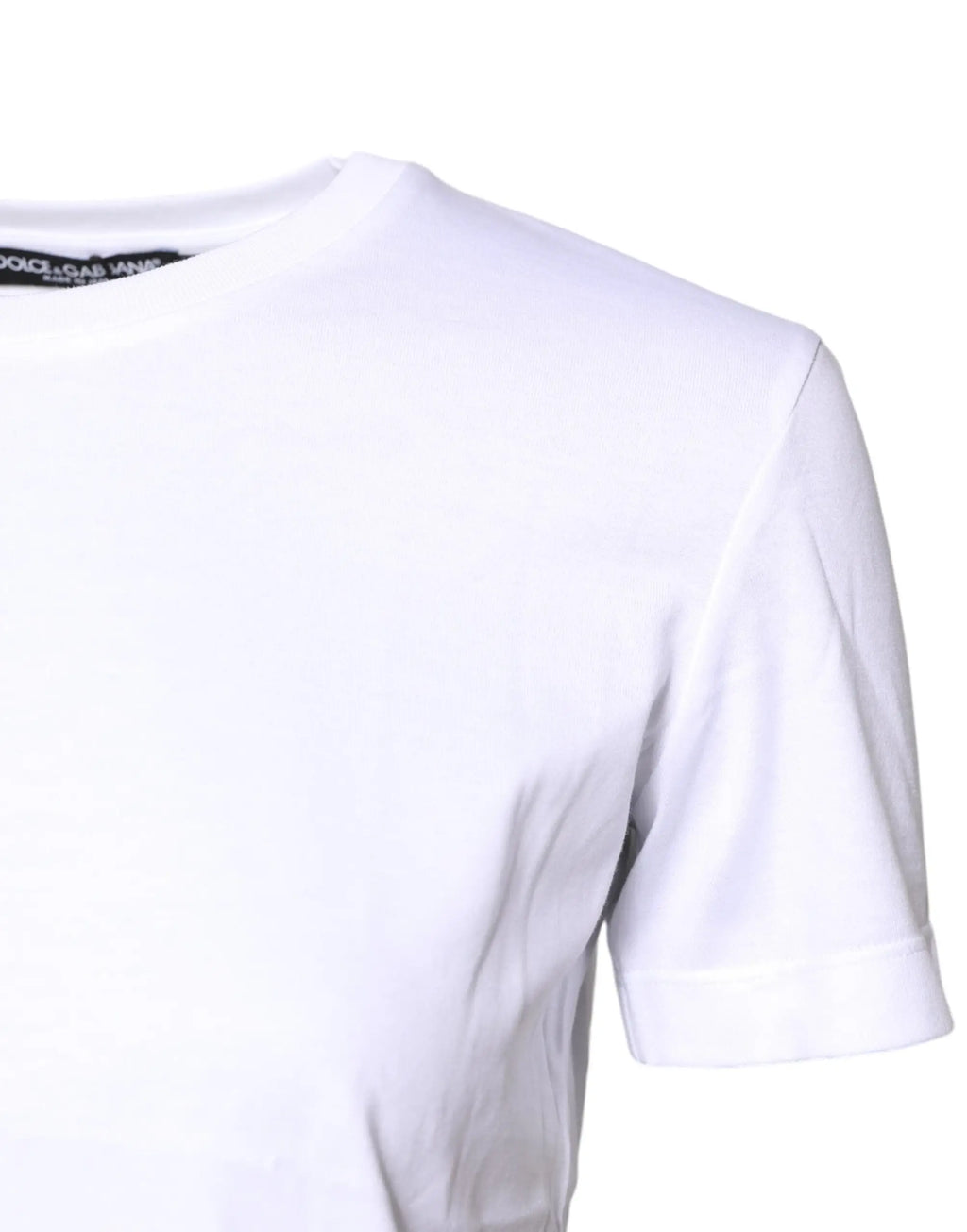 T-shirt blanc en coton dolce & gabbana col rond classique manches courtes avec étiquette de marque au col