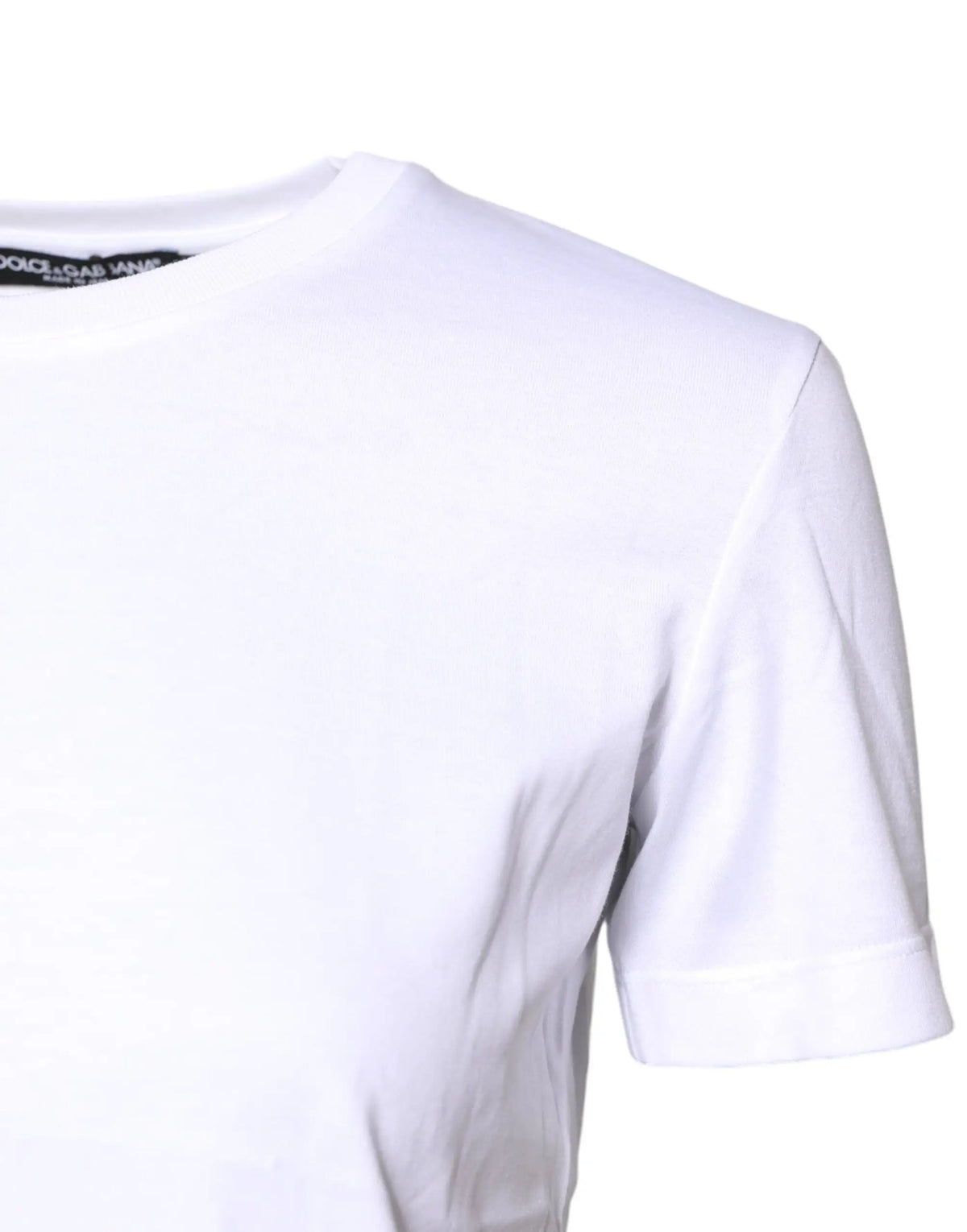T-shirt blanc en coton dolce & gabbana col rond classique manches courtes avec étiquette de marque au col