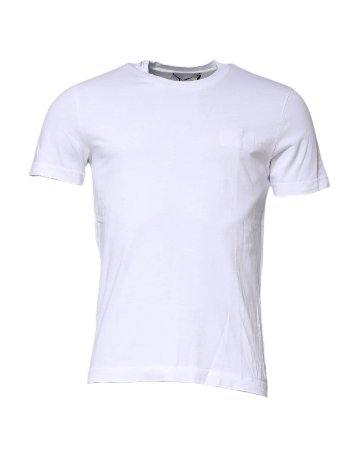 Dolce & gabbana t-shirt blanc en coton à col rond avec bordure grise subtile au col manches courtes