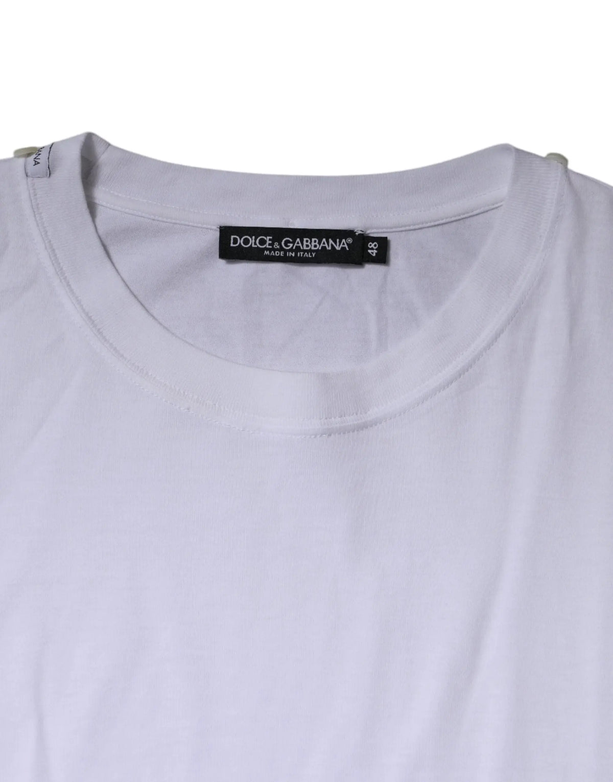 Dolce & Gabbana t-shirt blanc en coton col rond manches courtes avec étiquette noire made in Italy taille 40