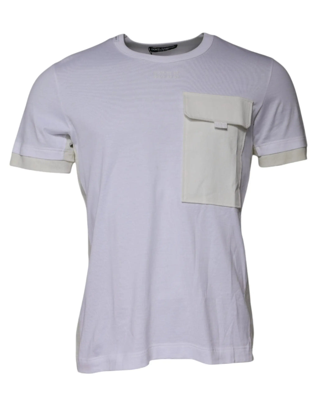 Dolce & Gabbana t-shirt blanc en coton à manches courtes avec poche contrastante et bord-côtes assortis