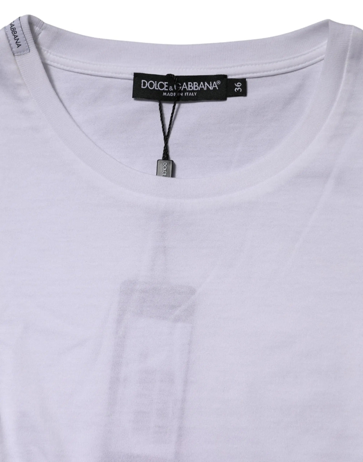 T-shirt blanc dolce & gabbana en coton col rond manches courtes avec étiquette noire et taille 36 visible