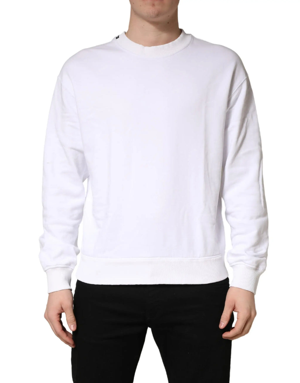 Sweatshirt dolce & gabbana blanc à col rond en coton avec poignets et ourlet côtelés