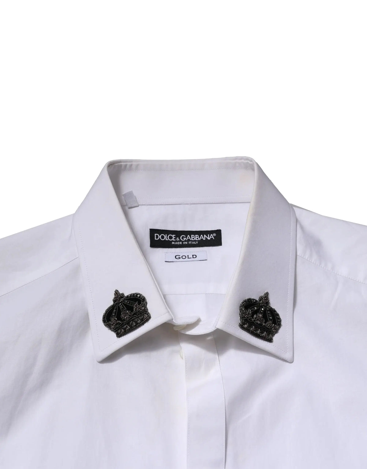 Chemise formelle blanche dolce & gabbana en coton avec col orné de couronne noire perlée