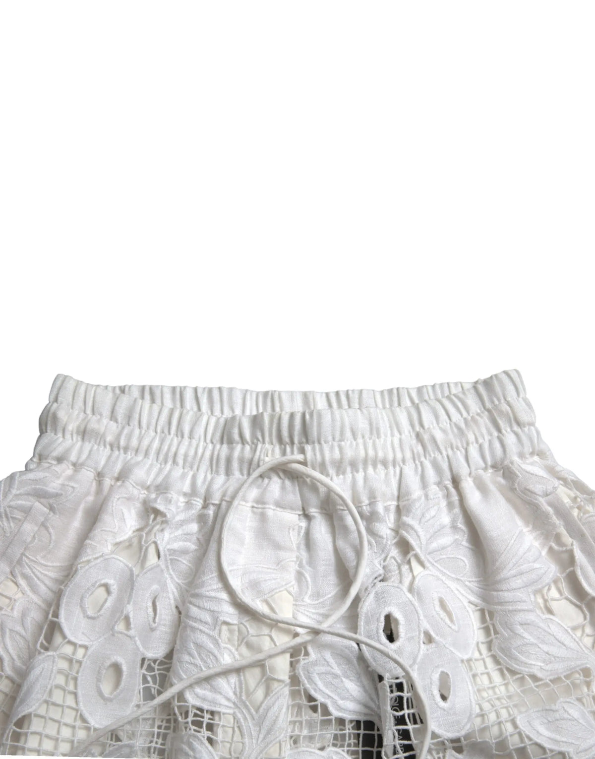 Short en dentelle blanche dolce gabbana en coton avec taille haute élastique et cordon de serrage