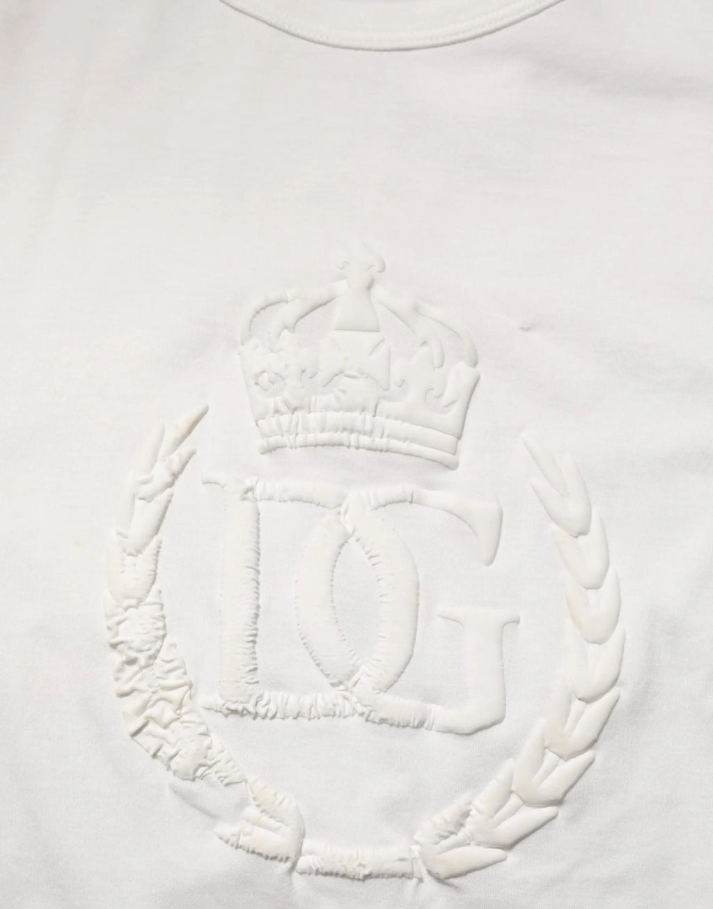 T-shirt homme blanc en coton dolce gabbana avec logo dg brodé en relief couronné et entouré de laurier