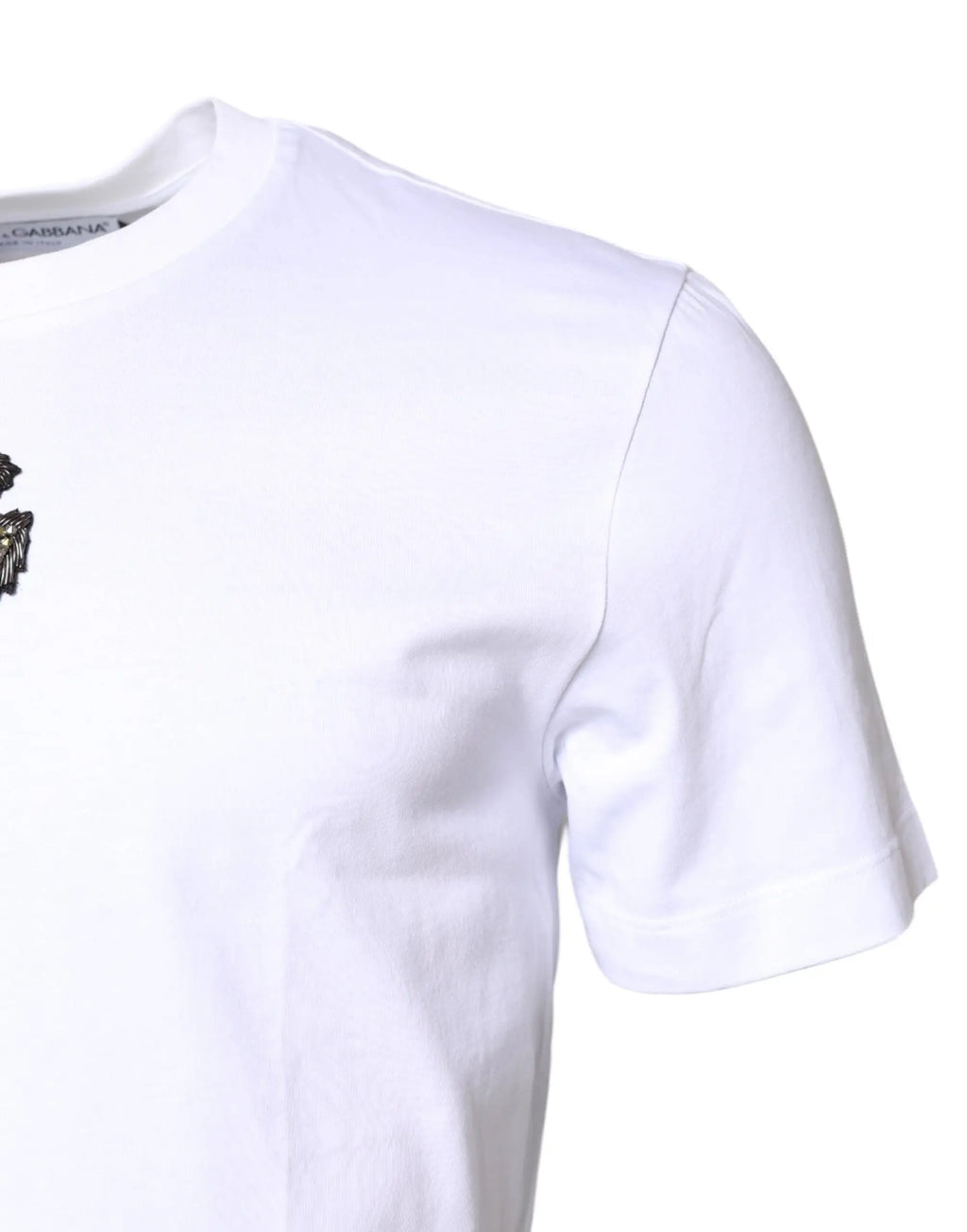 T-shirt blanc en coton dolce & gabbana avec logo aigle noir brodé sur la poitrine à col rond