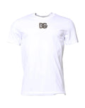 T-shirt blanc en coton dolce gabbana avec logo dg argenté brodé scintillant sur la poitrine