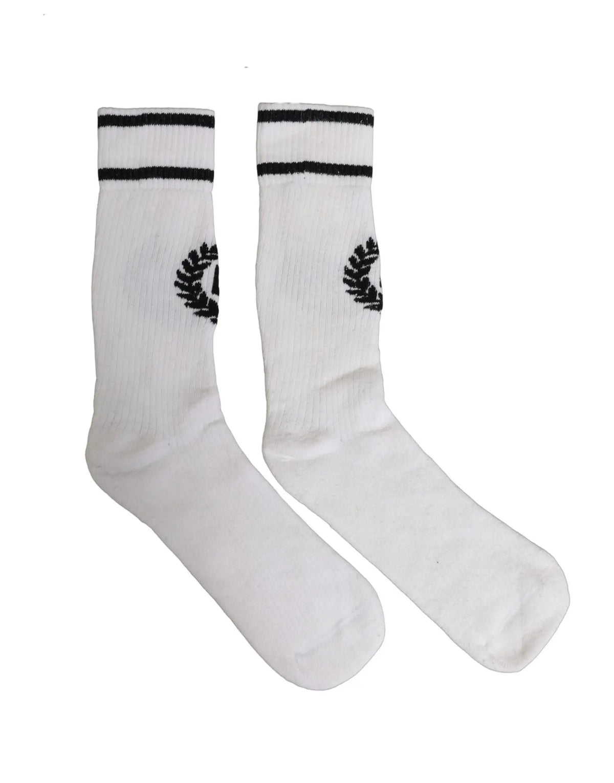 Chaussettes mi-mollet blanche en coton dolce & gabbana avec bord côte noir et logo laurier brodé noir