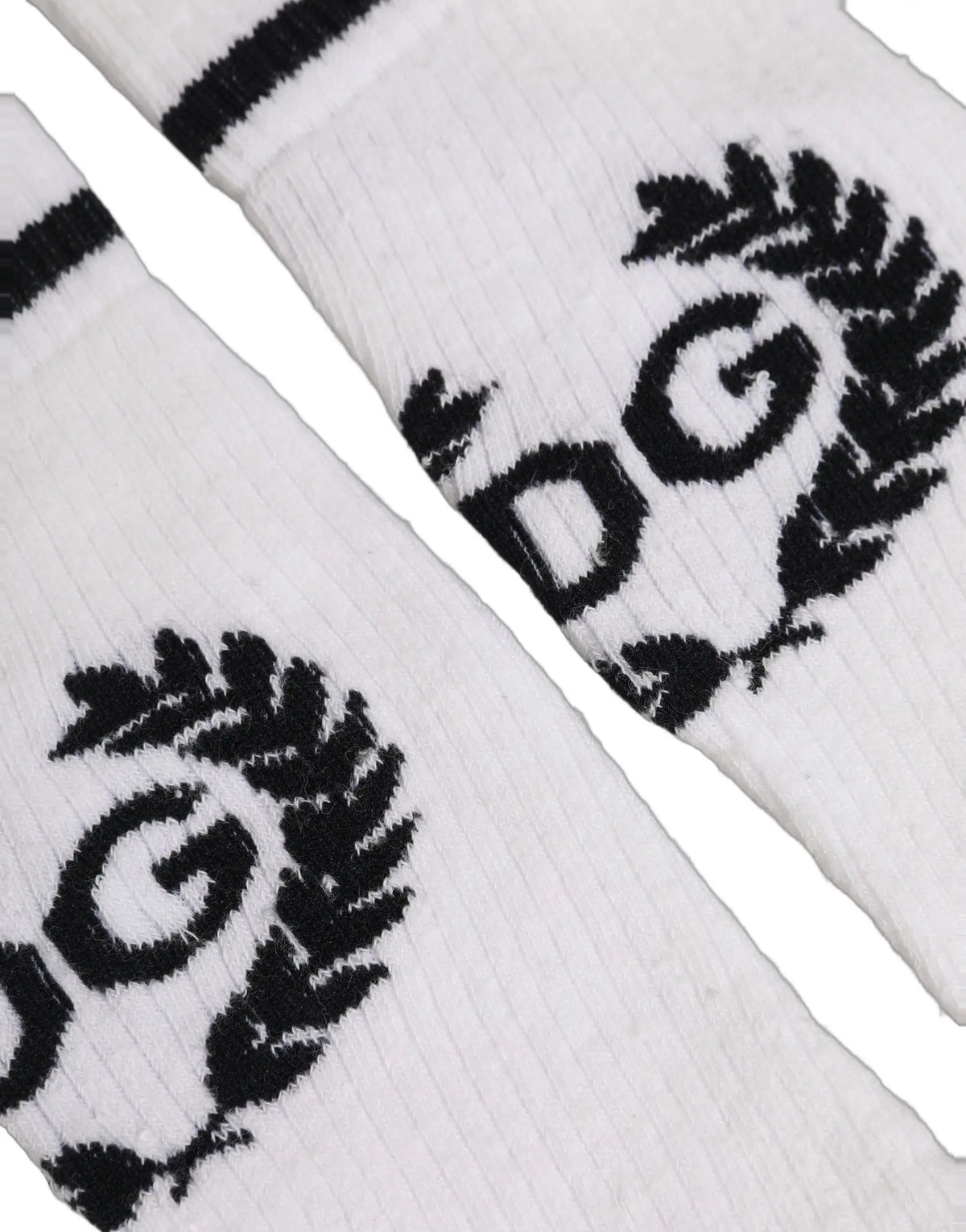 White cotton dolce & gabbana mid calf socks with black embroidered dg logo and laurel wreath detailing