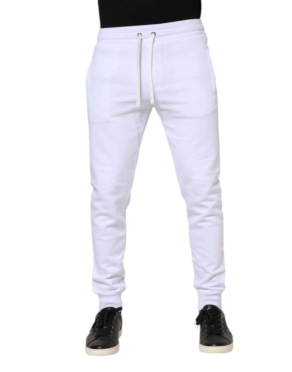 Pantalon jogging blanc en coton dolce gabbana avec taille à cordon et poignets côtelés