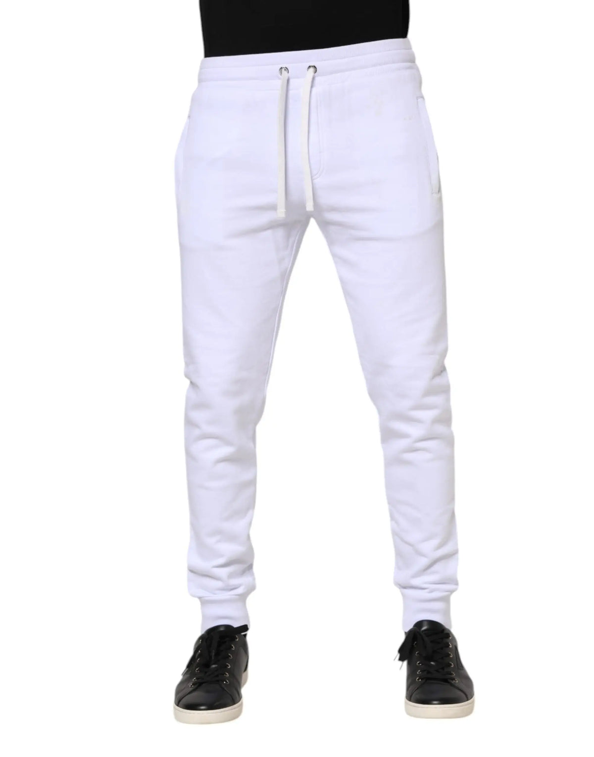 Pantalon jogging blanc en coton dolce gabbana avec taille à cordon et poignets côtelés