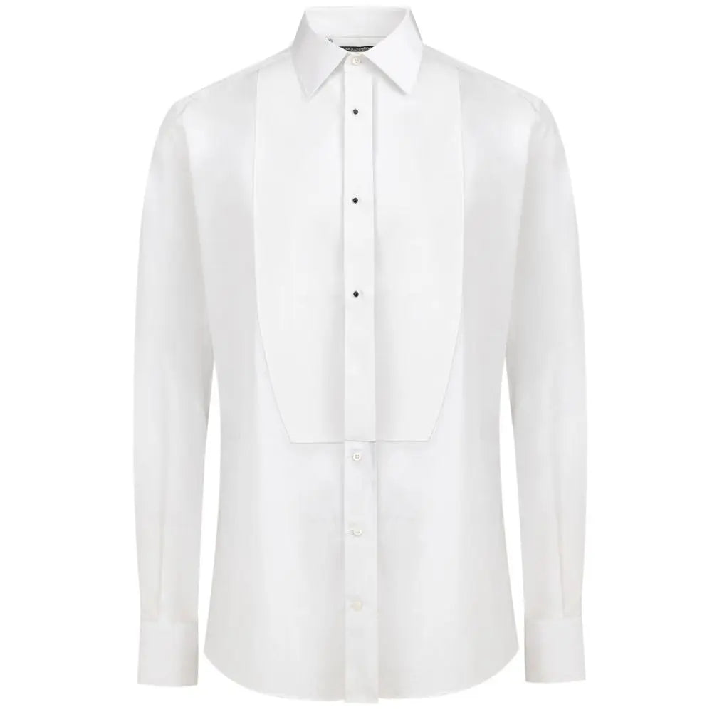 Chemise habillée en coton blanc dolce & gabbana avec coupe ajustée et boutons noirs sur le devant