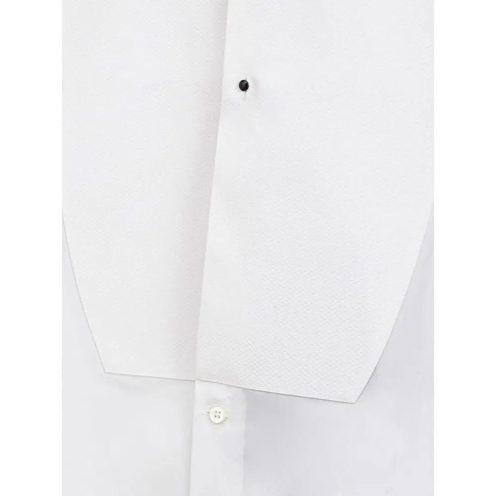 Chemise habillée blanche dolce gabbana en coton avec texture subtile et détail boutonnière noir