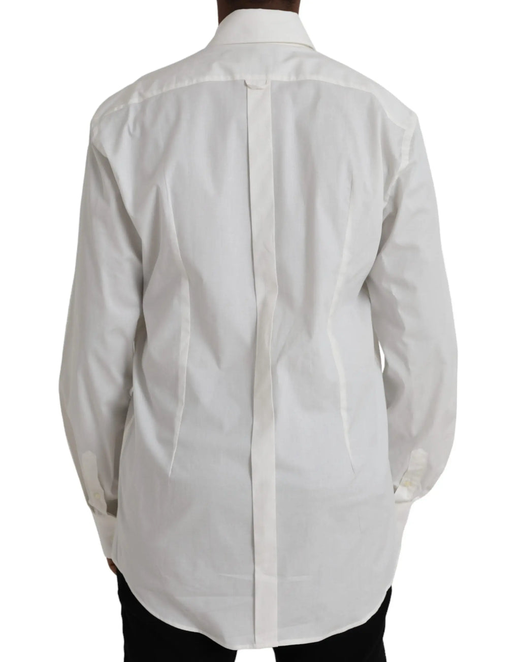 Chemise blanche dolce & gabbana en coton slim fit à manches longues col classique avec détail couture dos visible