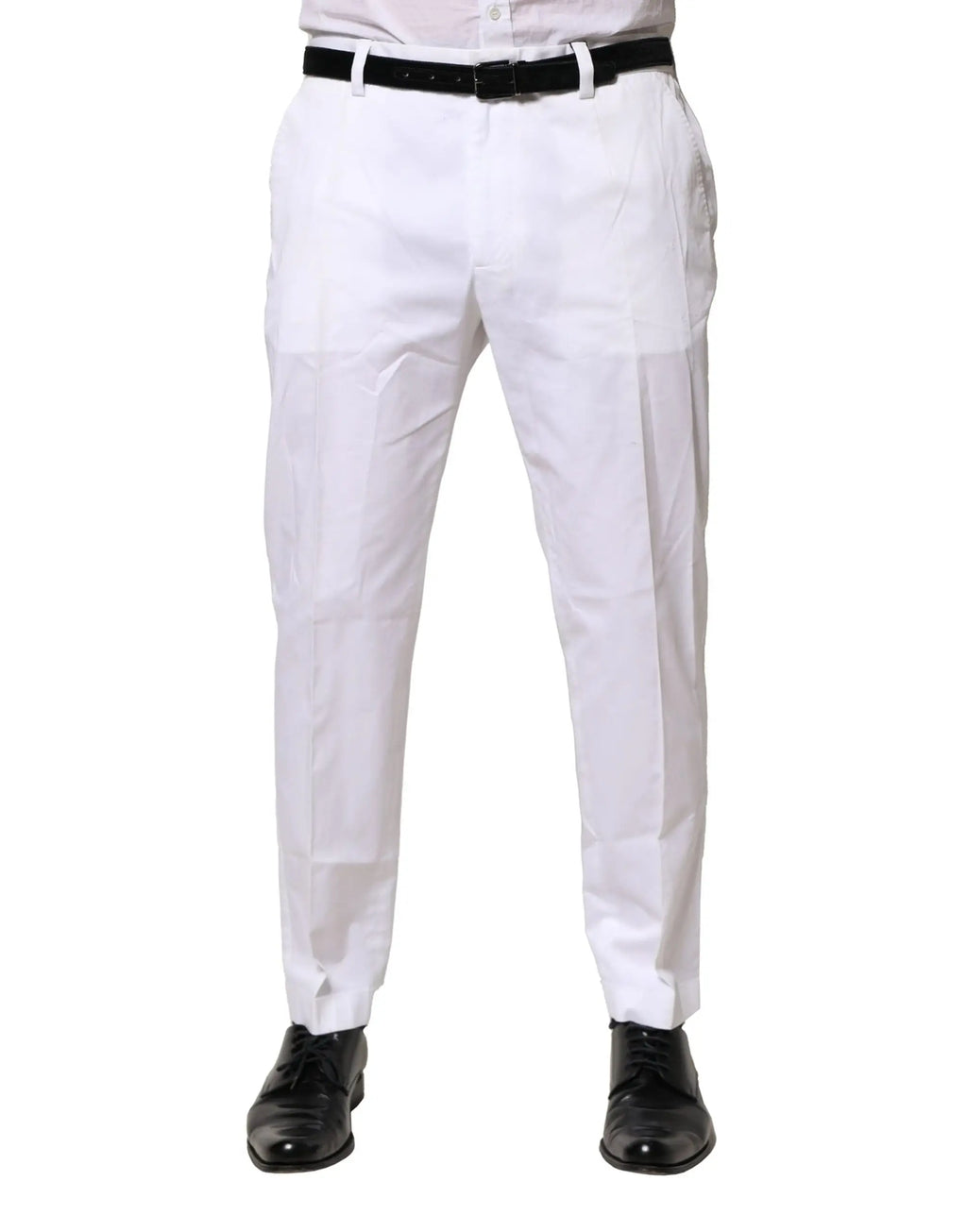 Pantalon formel slim en coton blanc dolce gabbana avec coupe ajustée et plis subtils sur le devant