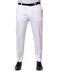 Pantalon formel slim en coton blanc dolce gabbana avec coupe ajustée et plis subtils sur le devant