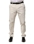 Pantalon habillé slim en coton blanc dolce gabbana avec bandes latérales noires et ceinture assortie beige