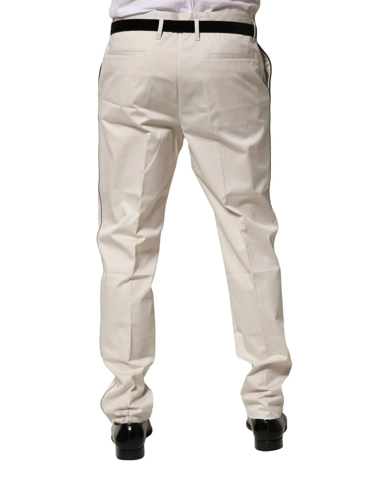 Pantalon slim formel dolce & gabbana en coton blanc avec ceinture noire et bandes latérales beige chino