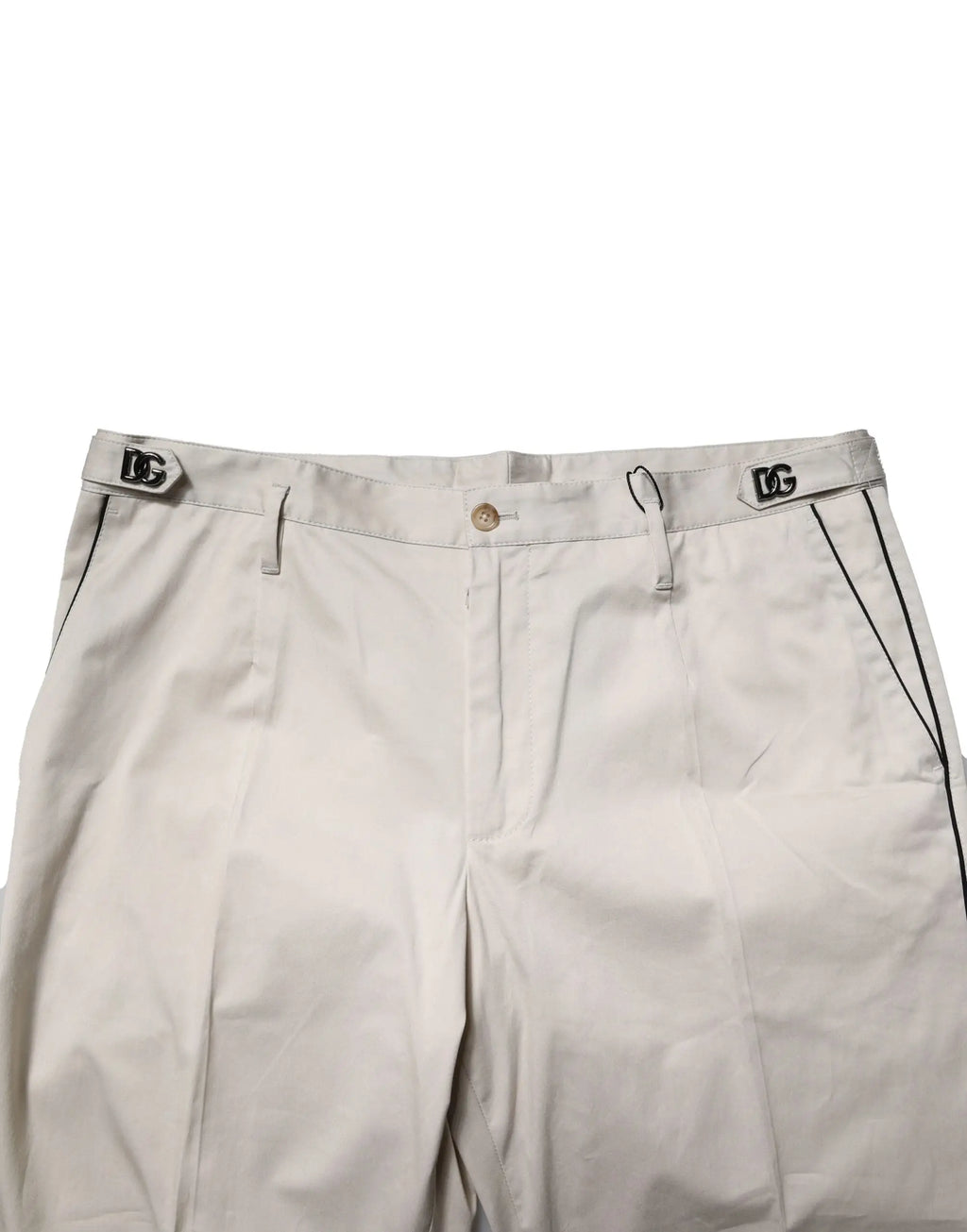 Pantalon formel slim en coton blanc dolce gabbana avec short chino beige piping noir et passants de ceinture logo