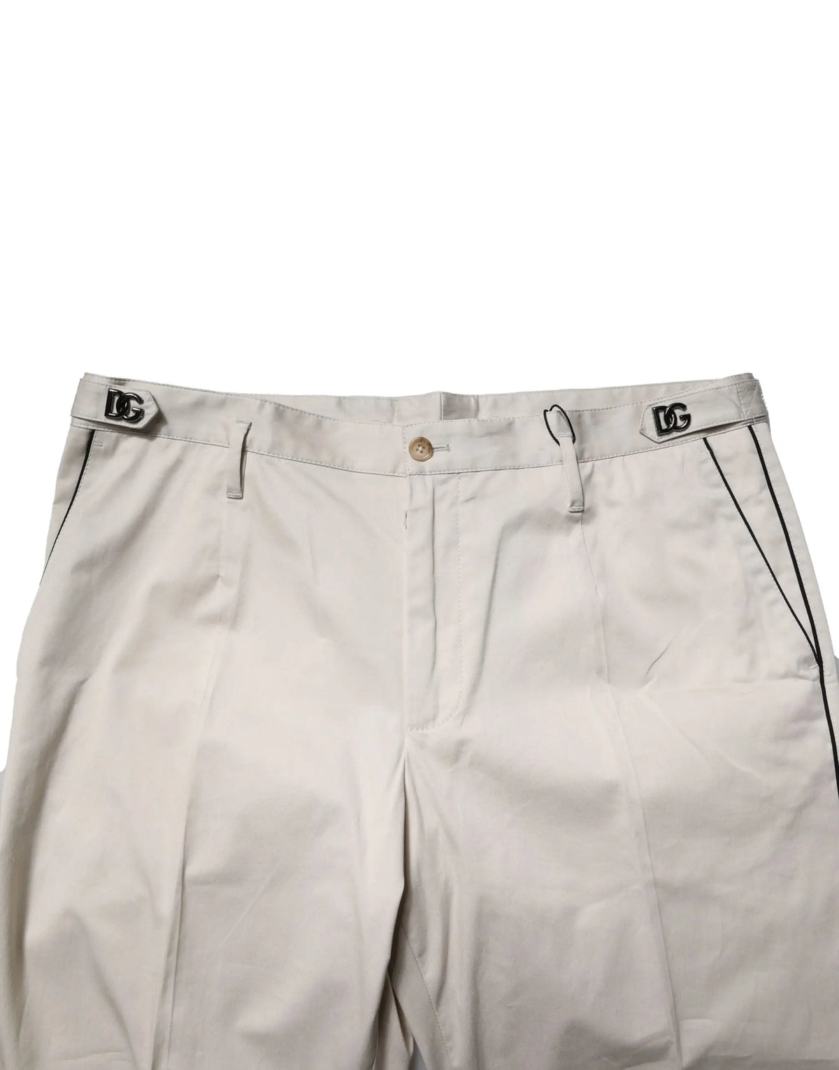 Pantalon formel slim en coton blanc dolce gabbana avec short chino beige piping noir et passants de ceinture logo