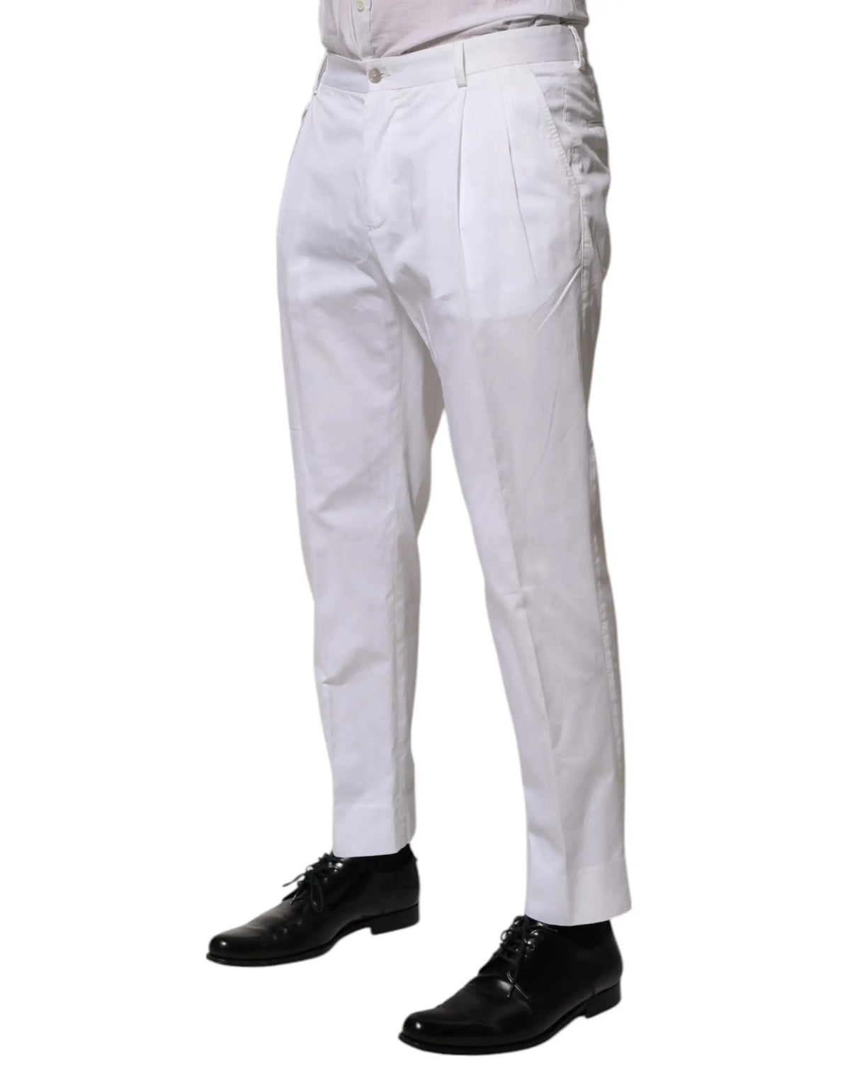 Pantalon blanc dolce & gabbana en coton slim avec plis façonnés et coutures discrètes pour tenue formelle