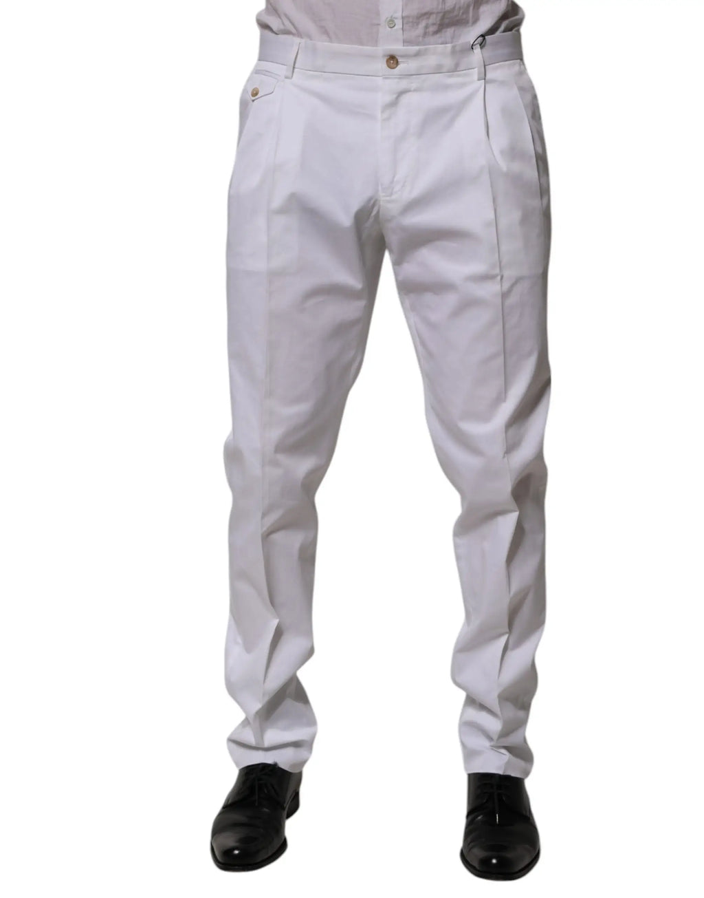 Pantalon chino plissé gris clair avec fermeture à bouton et poches latérales dolce gabbana blanc coton slim formel