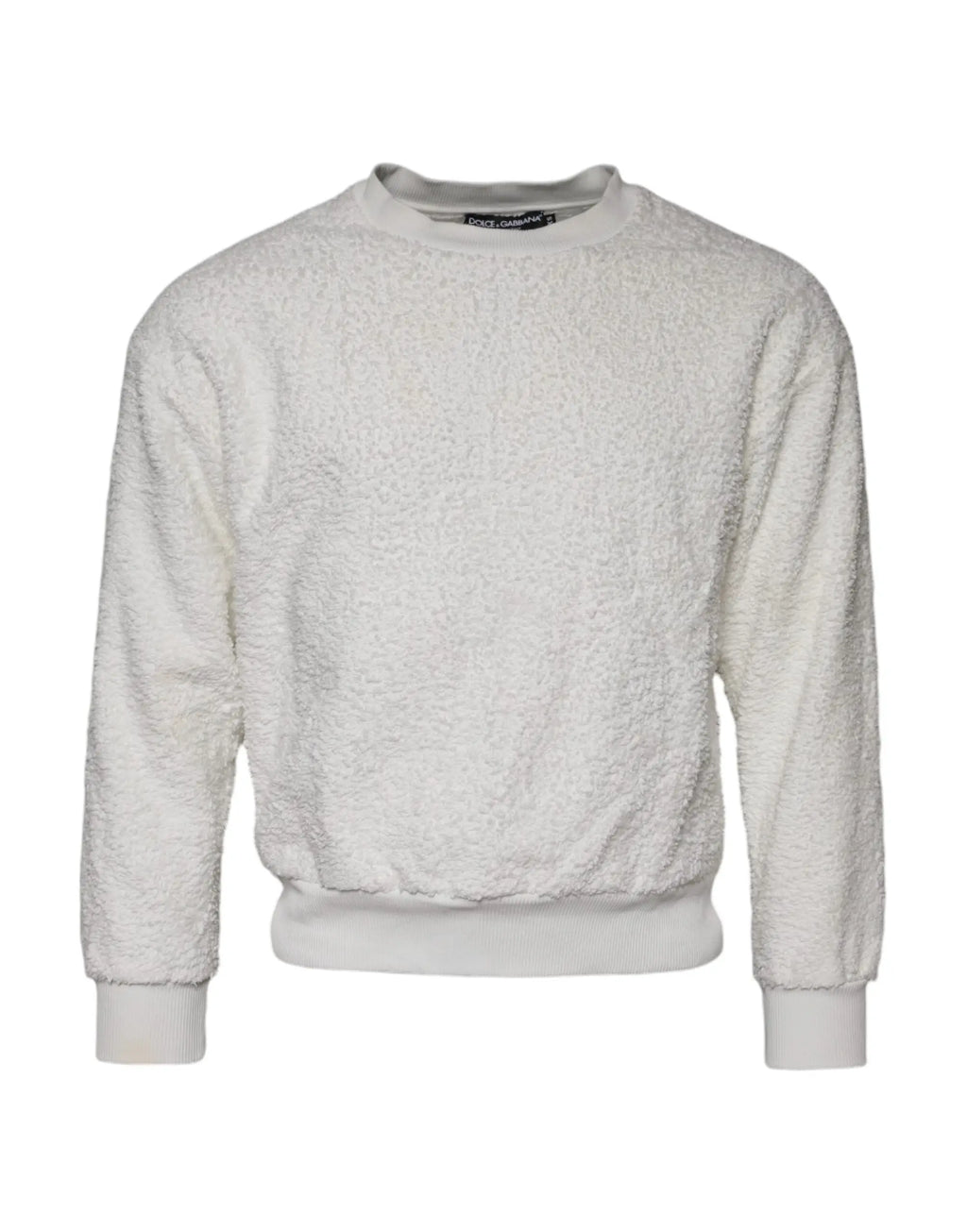 Dolce & gabbana sweat-shirt blanc en molleton de coton avec texture écrue et poignets et ourlet côtelés