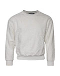 Dolce & gabbana sweat-shirt blanc en molleton de coton avec texture écrue et poignets et ourlet côtelés