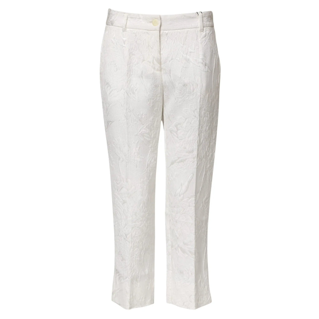 Pantalon blanc dolce gabbana en coton jacquard floral avec motif texturé subtil et bouton classique