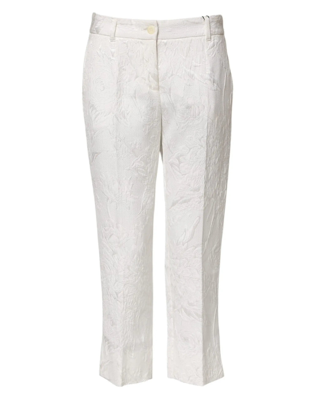 Pantalon blanc en coton jacquard floral dolce gabbana avec motif floral subtil et coupe fuselée classique