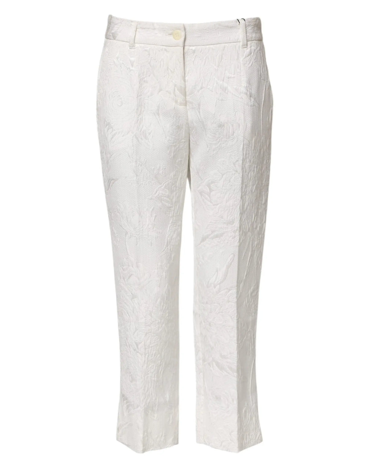 Pantalon blanc en coton jacquard floral dolce gabbana avec motif floral subtil et coupe fuselée classique
