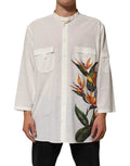 Chemise blanche dolce & gabbana en coton avec imprimé floral tropical oiseau de paradis sur le devant