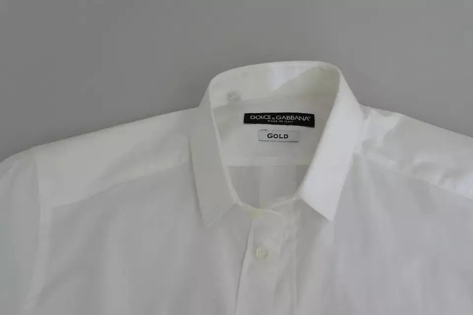 Chemise blanche dolce gabbana en coton pour homme avec col net et étiquette dorée subtile