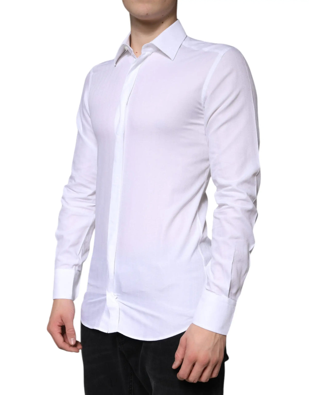 Chemise homme blanche en coton dolce gabbana formelle avec col classique et boutonnage devant