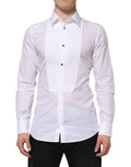 Chemise de soirée blanche Dolce & Gabbana en coton popeline avec boutons noirs et revers en satin contrastant