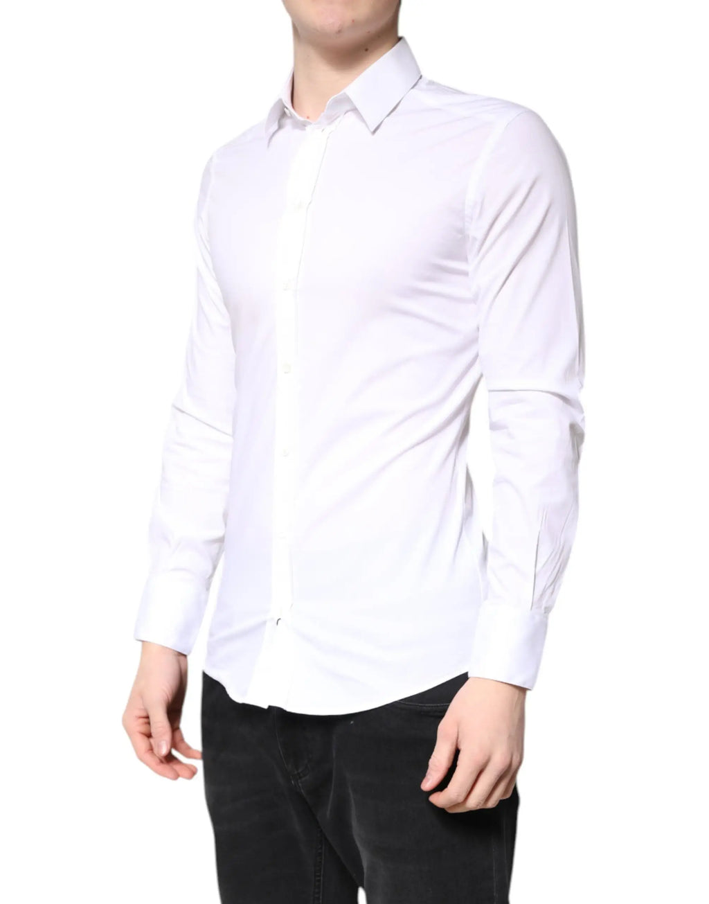 Chemise blanche en coton dolce & gabbana gold pour homme à manches longues col classique et boutonnage devant