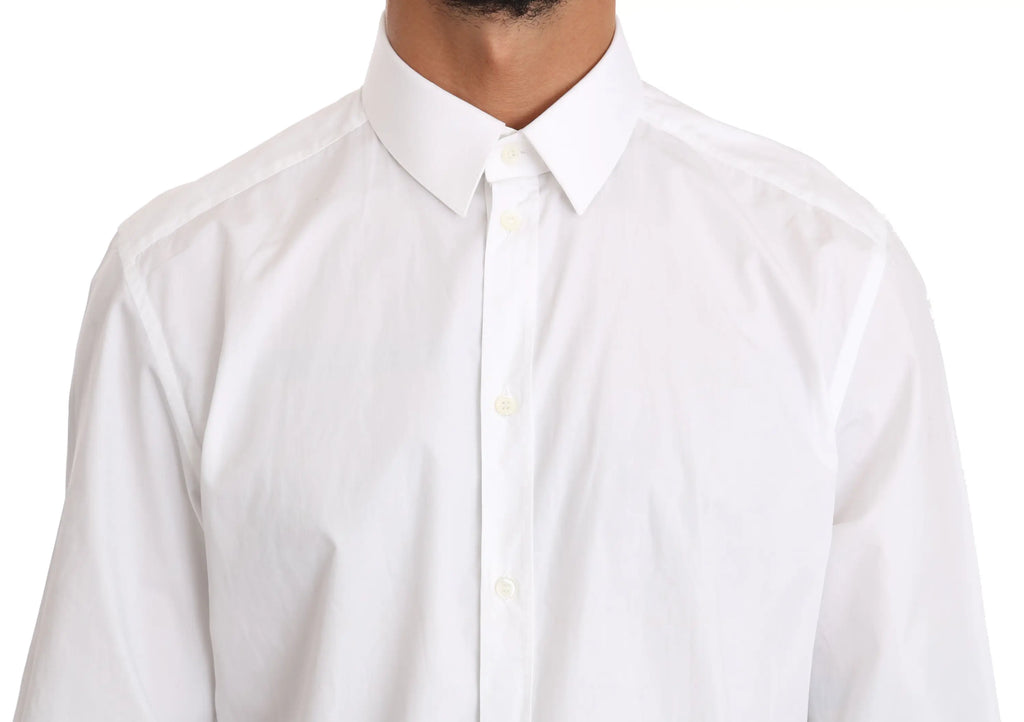 Chemise blanche en coton dolce & gabbana avec col classique et plis subtils pour un style élégant