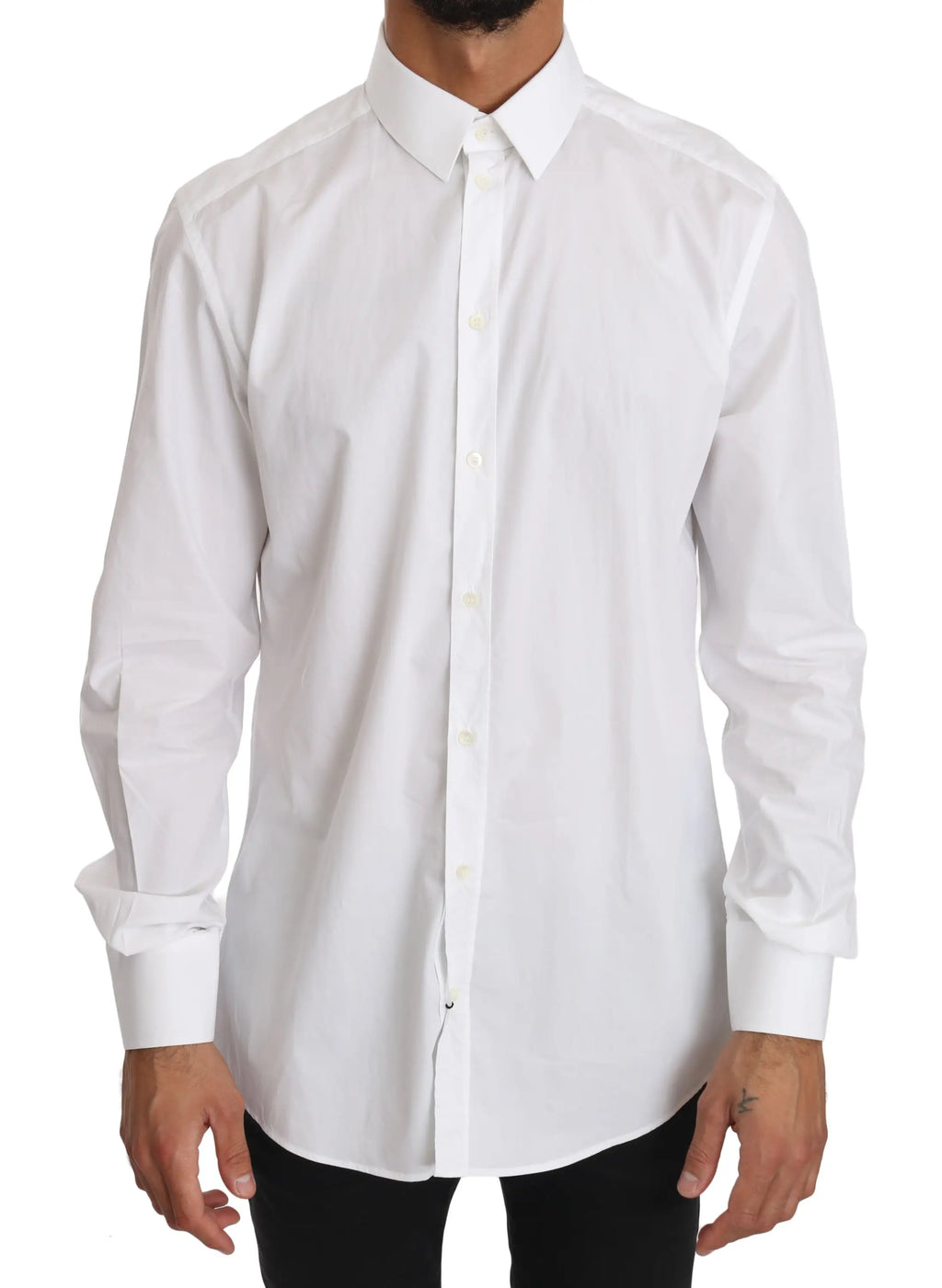 Chemise blanche dolce & gabbana en coton pour homme avec col classique et boutonnage avant élégant