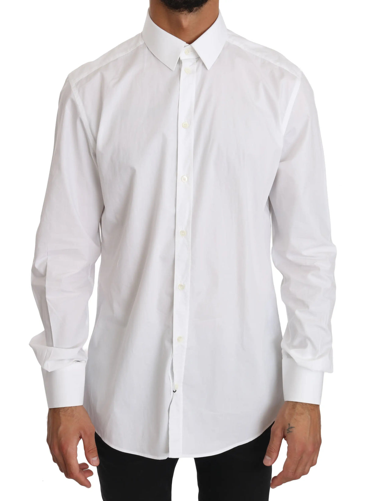 Chemise blanche dolce & gabbana en coton pour homme avec col classique et boutonnage avant élégant