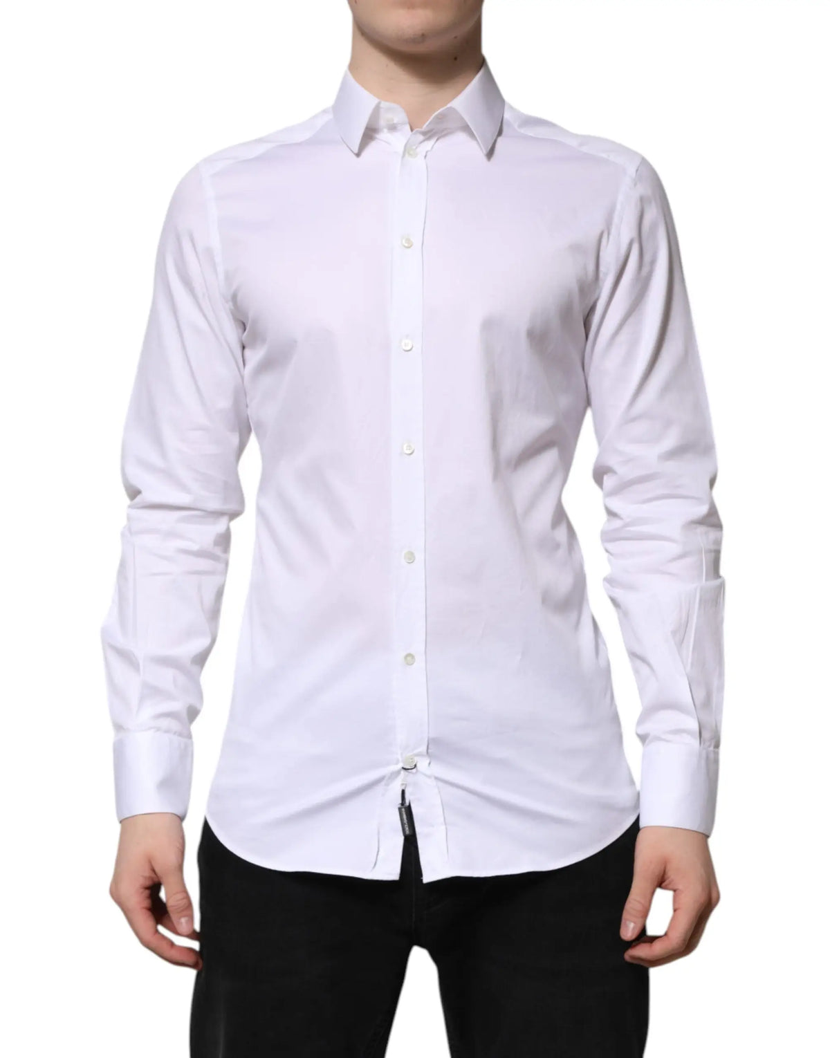 Chemise blanche pour homme dolce gabbana en coton à manches longues avec col classique et boutonnage avant