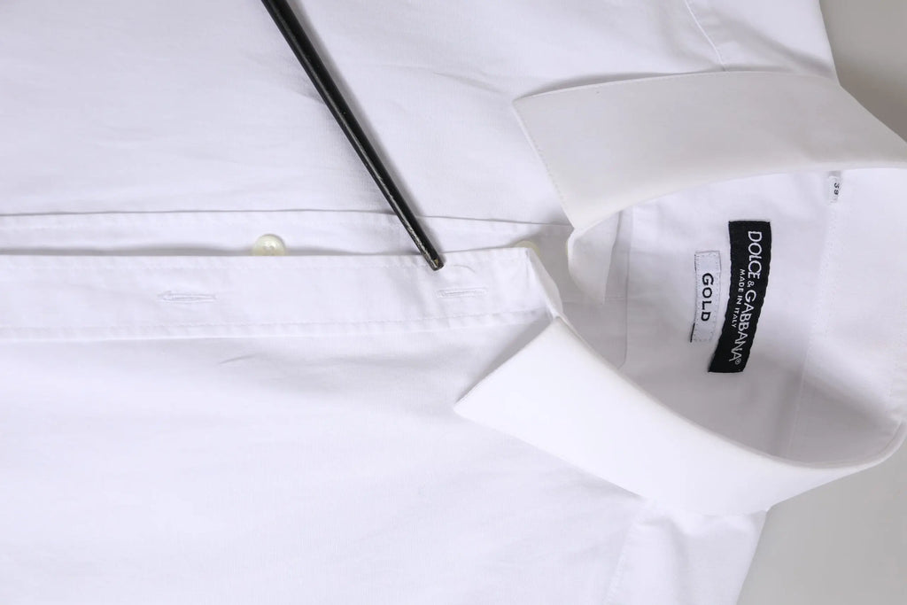 Chemise blanche dolce & gabbana en coton pour homme avec col net et boutonnage sur le devant manches longues gold