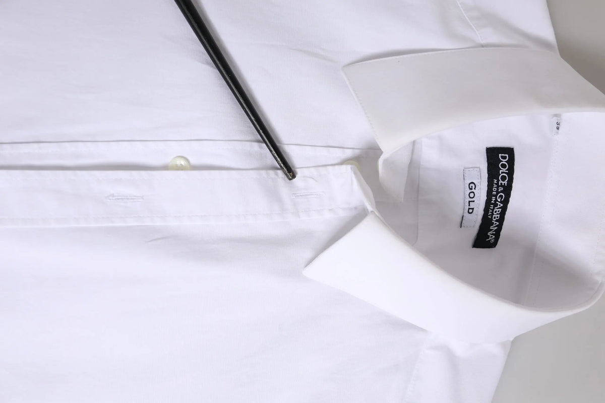 Chemise blanche dolce & gabbana en coton pour homme avec col net et boutonnage sur le devant manches longues gold