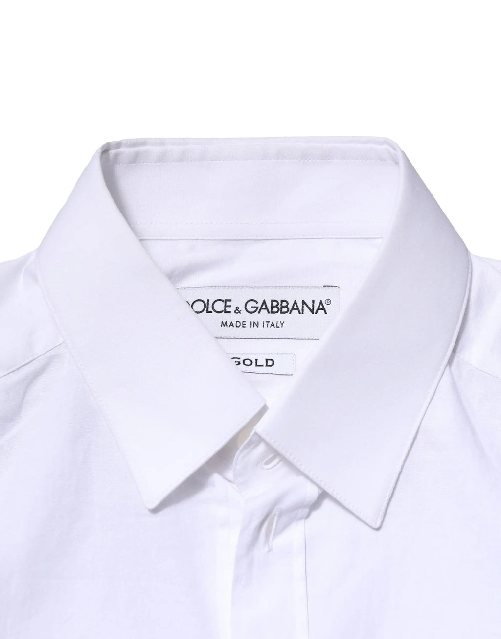 Chemise blanche dolce & gabbana en coton avec col net et étiquette made in italy manches longues gold