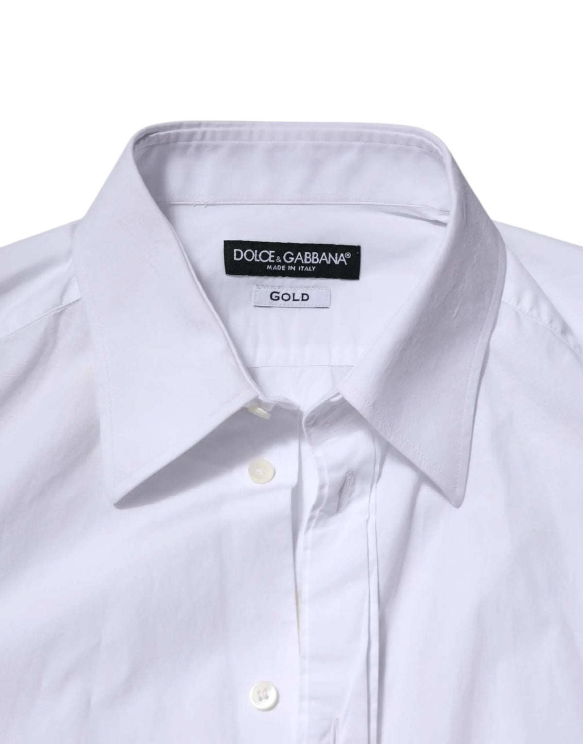 Chemise blanche dolce & gabbana en coton pour homme avec col net et boutons dorés subtils manches longues
