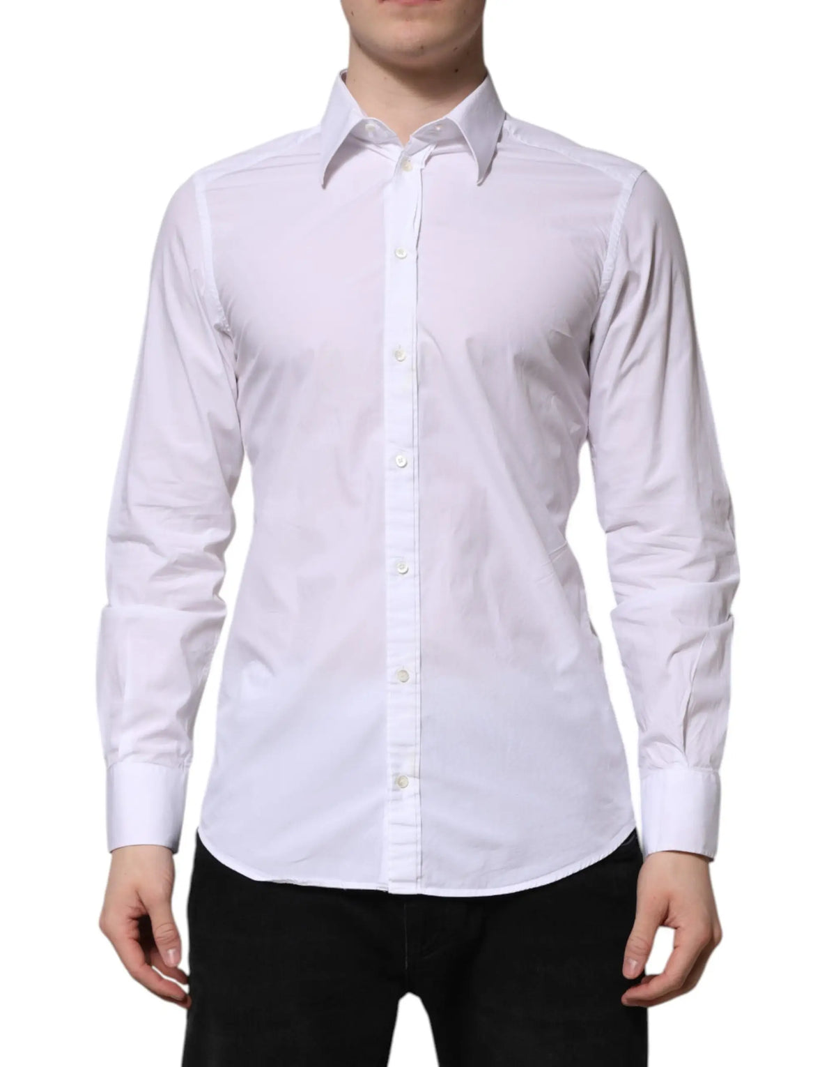 Chemise blanche pour homme dolce gabbana en coton avec col classique et boutons sur le devant manches longues