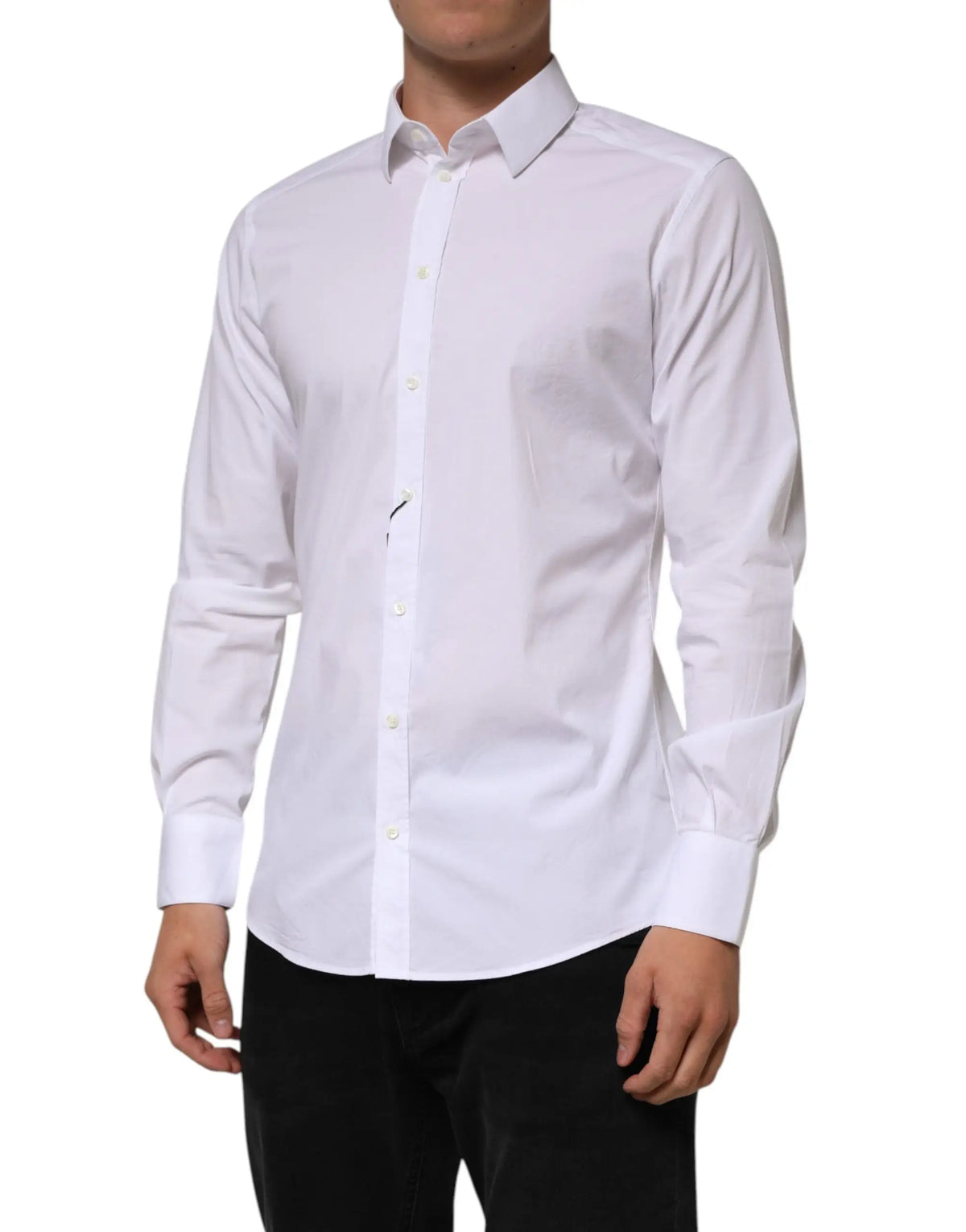 Chemise homme dolce gabbana blanche en coton avec col classique et manches longues boutonnées