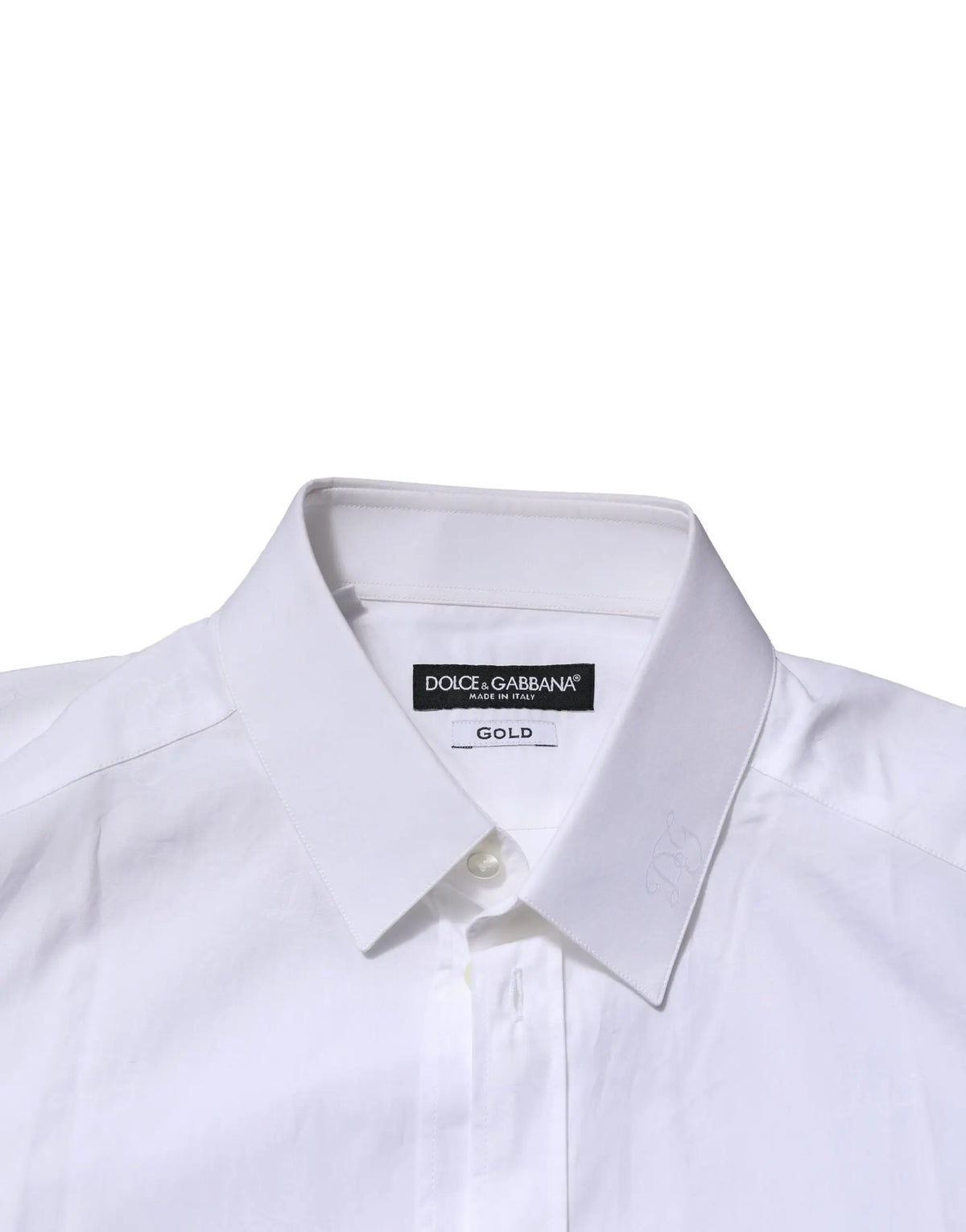 Chemise formelle blanche dolce gabbana en coton manches longues avec col net et étiquette dorée