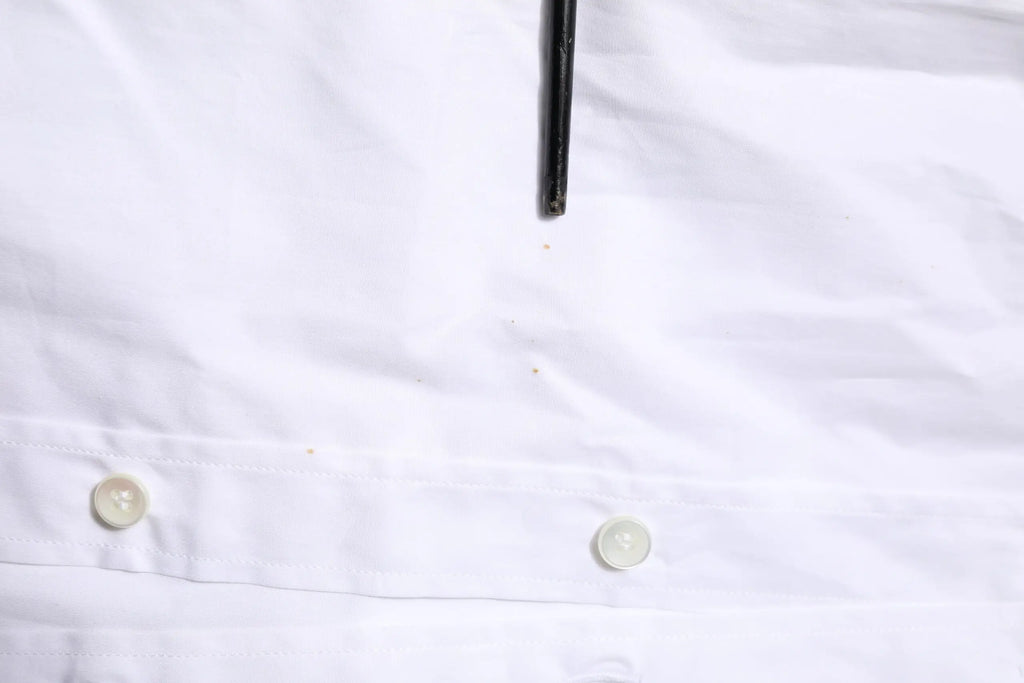 Chemise formelle blanche en coton dolce & gabbana à manches longues avec boutons clairs et zip noir au col