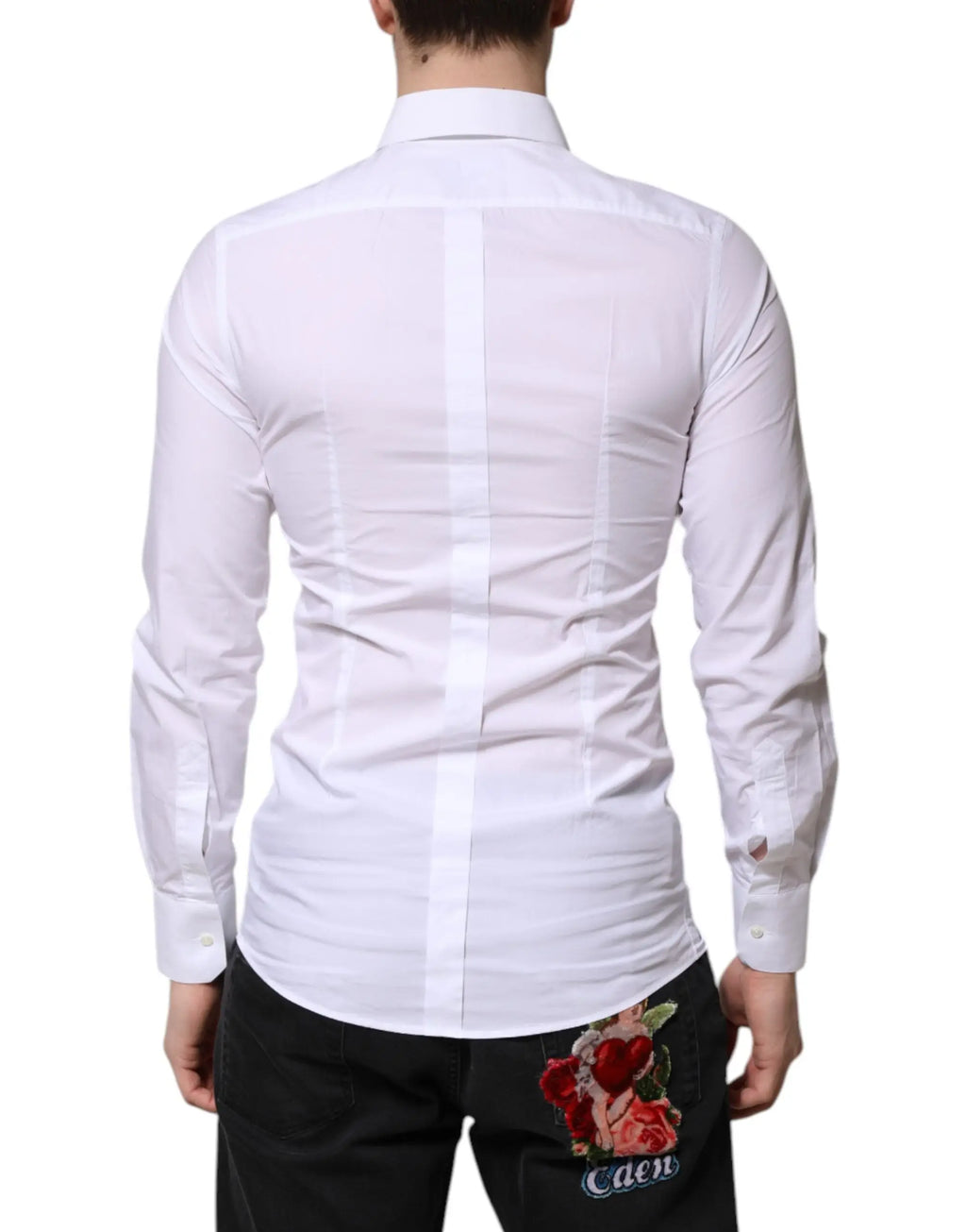 Chemise formelle blanche en coton dolce gabbana pour homme manches longues coupe ajustée avec coutures verticales subtiles